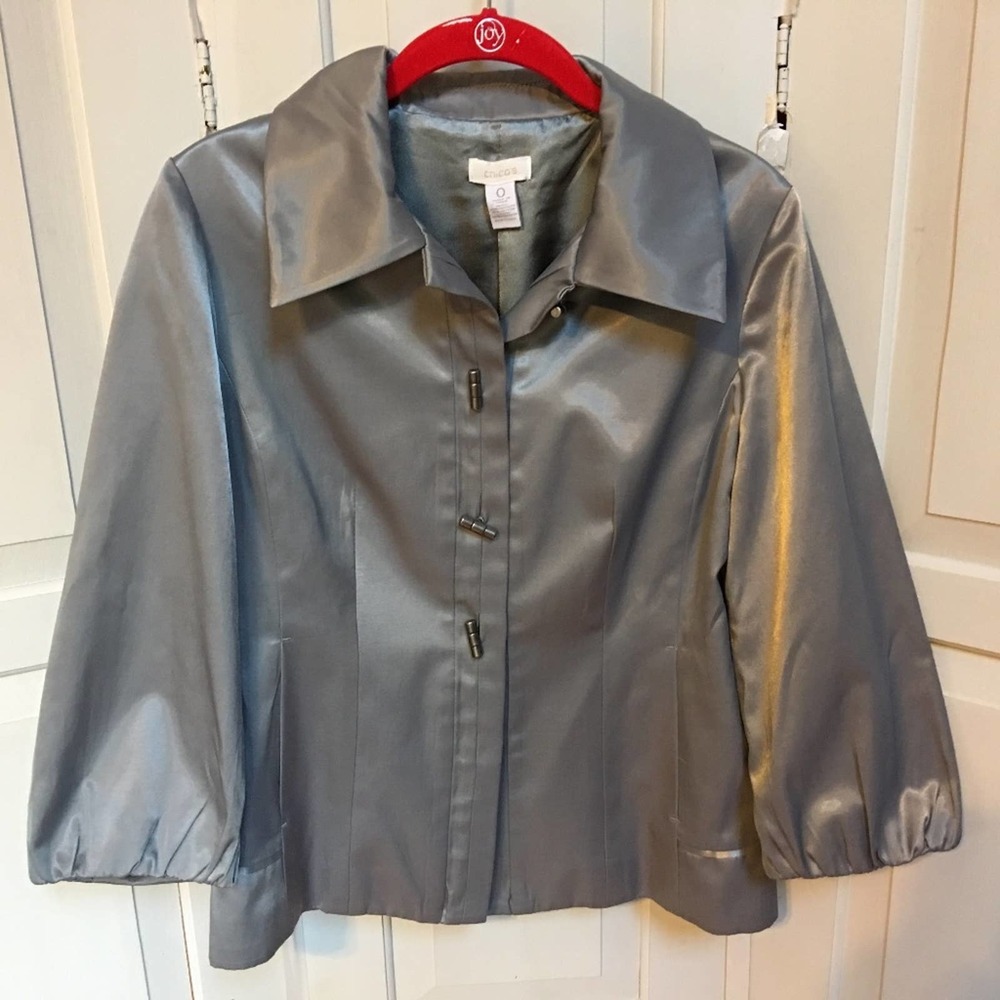 Chico's Silver-Gray Satin Jacket 0